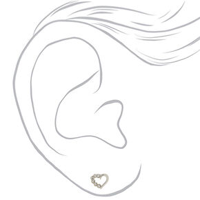 Sterling Silver Half Crystal Heart Stud Earrings,
