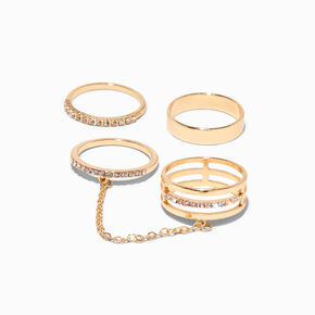 Gold Crystal Tube Rings - 3 Pack,