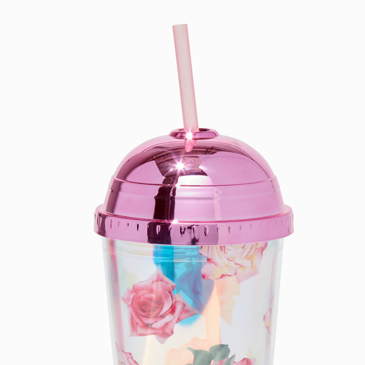 Pink Rose Metallic Dome Tumbler,