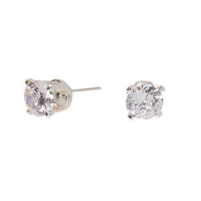 Silver Cubic Zirconia Round Stud Earrings - 4MM,