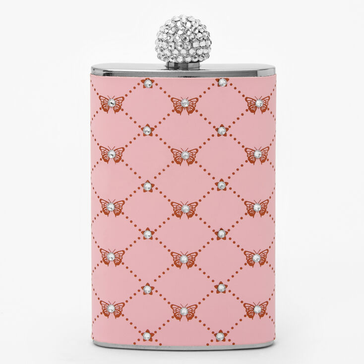 Pink Butterfly Embellished Sparkle Flask,