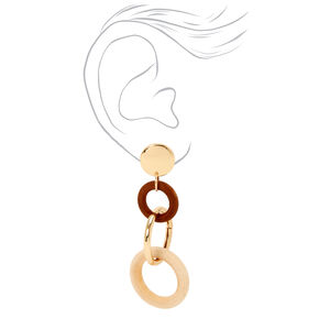 Gold 3&quot; Wooden Circle Drop Earrings - Brown,