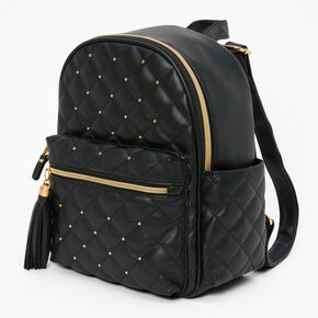 Faux Leather Gold Pearl Studded Backpack,