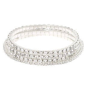 Silver Rhinestone Stretch Bracelets - 5 Pack,