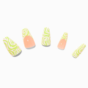 Lime Swirl Tip Squareletto Vegan Faux Nail Set - 24 Pack,