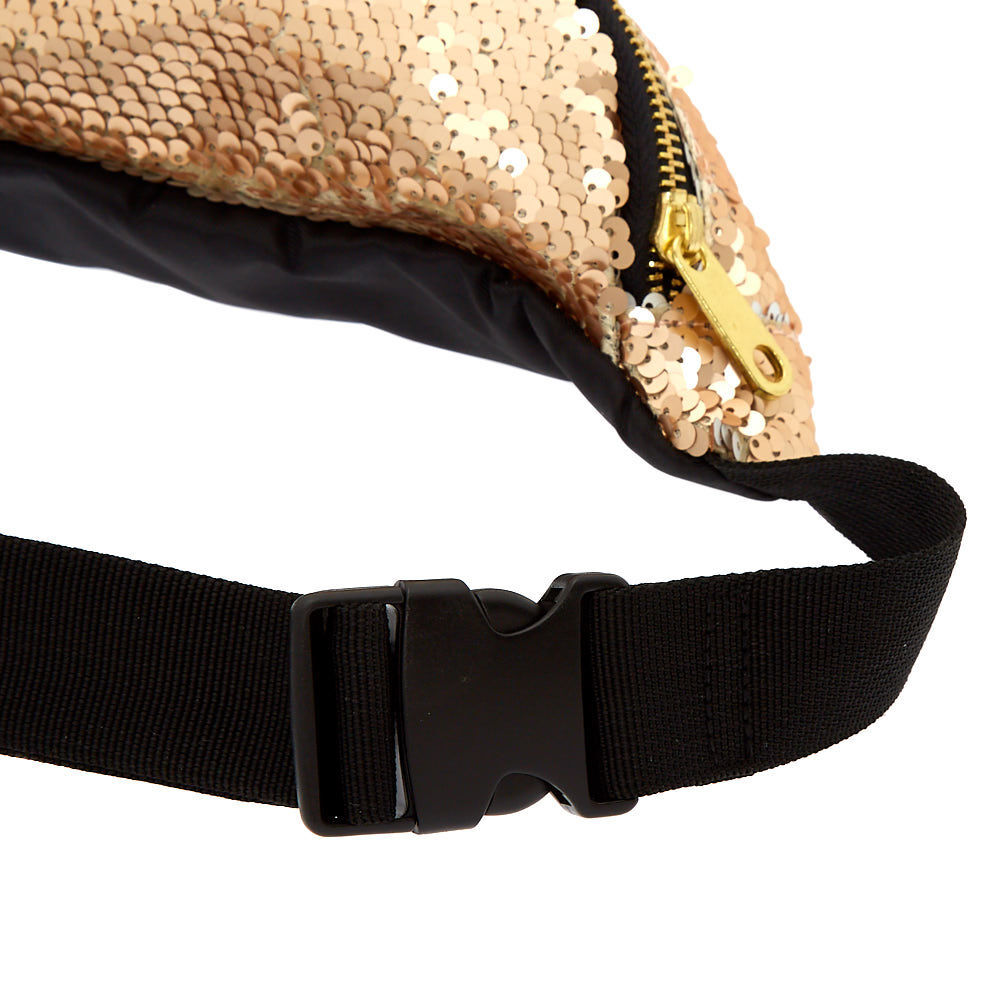 rose gold sequin fanny pack