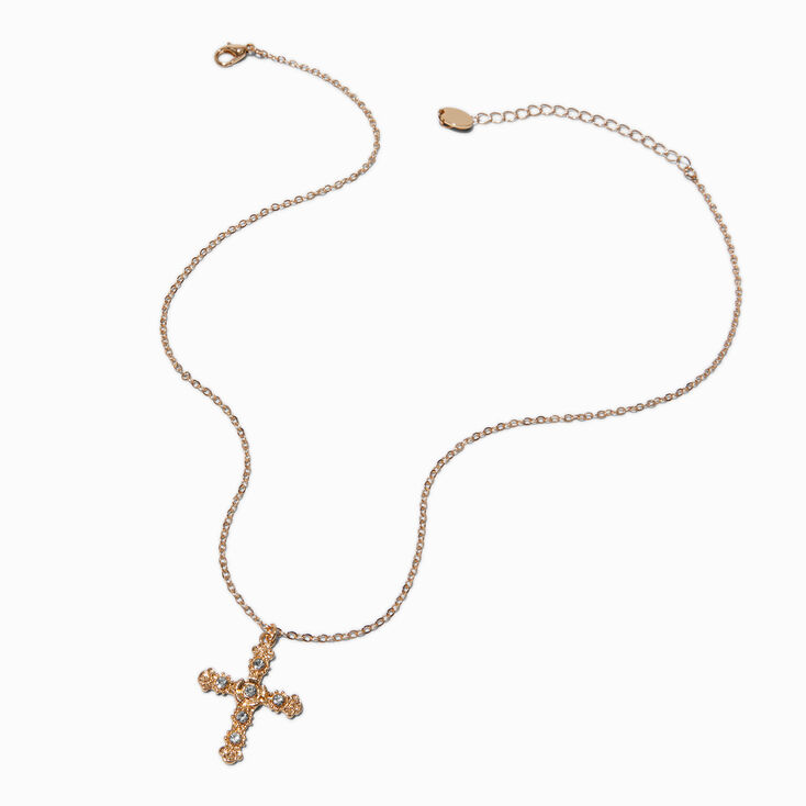 Gold-tone Bling Cross Pendant Necklace ,