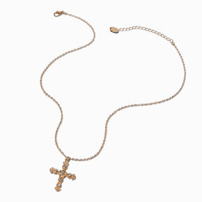 Gold-tone Bling Cross Pendant Necklace ,