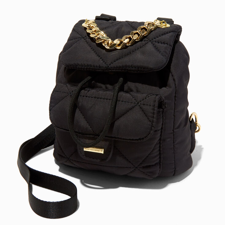 Black Quilted Chain Handle Backpack,