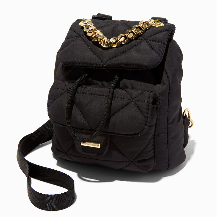 Black Quilted Chain Handle Medium Backpack,