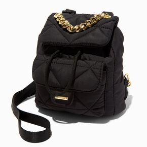 Black Quilted Chain Handle Medium Backpack,