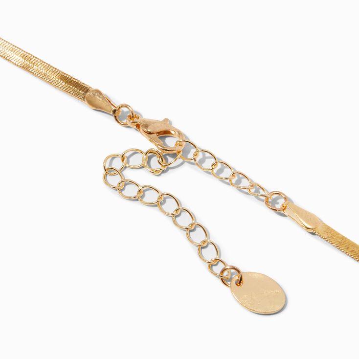 Gold-tone Cubic Zirconia Herringbone Chain Necklace,