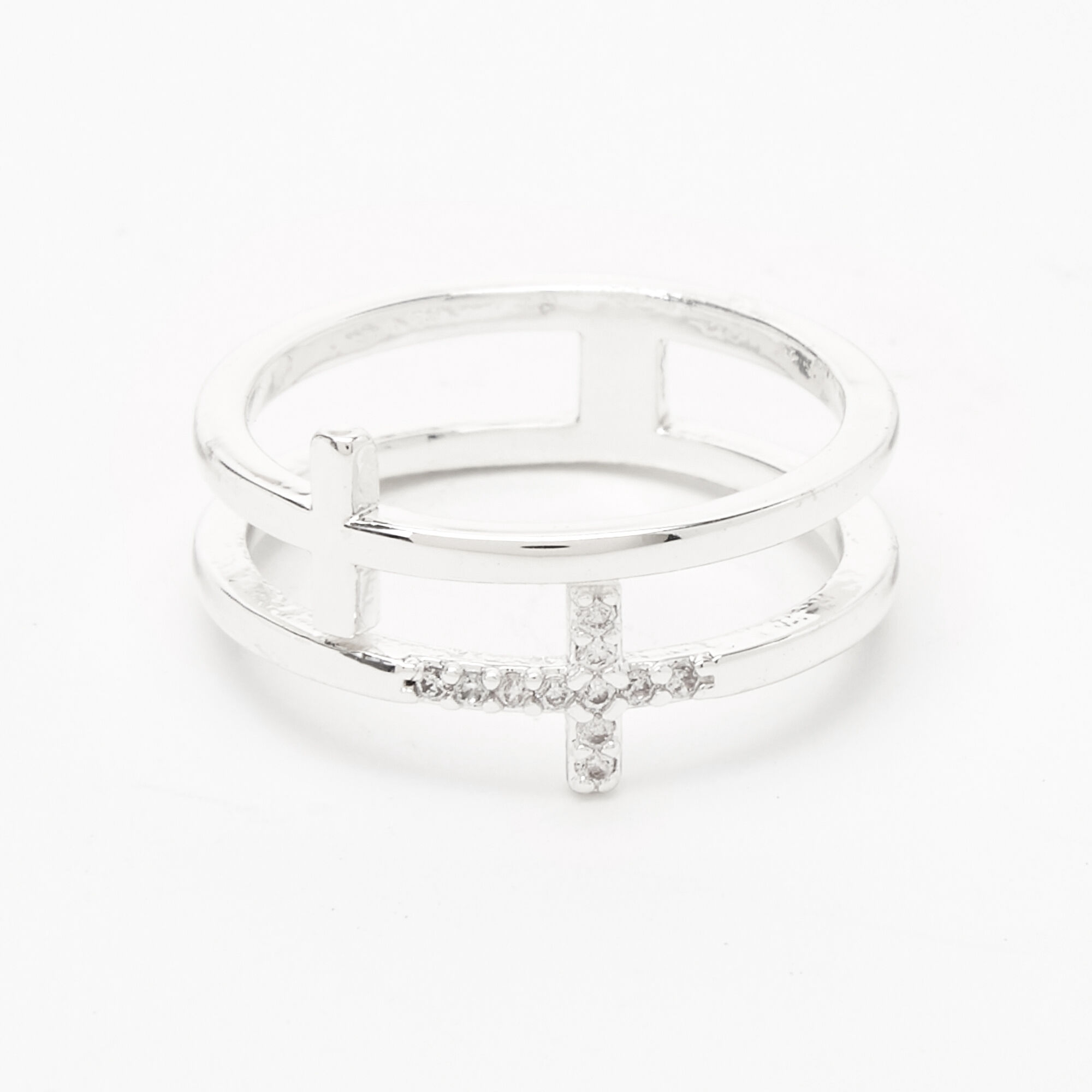 ■VINTAGE HOLLYWOOD■ 925 Silver Double Cross Ring VH2435RI0 Amazon.com: Sterling Silver 925 Cross Ring Double Cross CZ