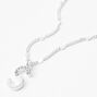 Silver Half Stone Initial Pendant Necklace - S,