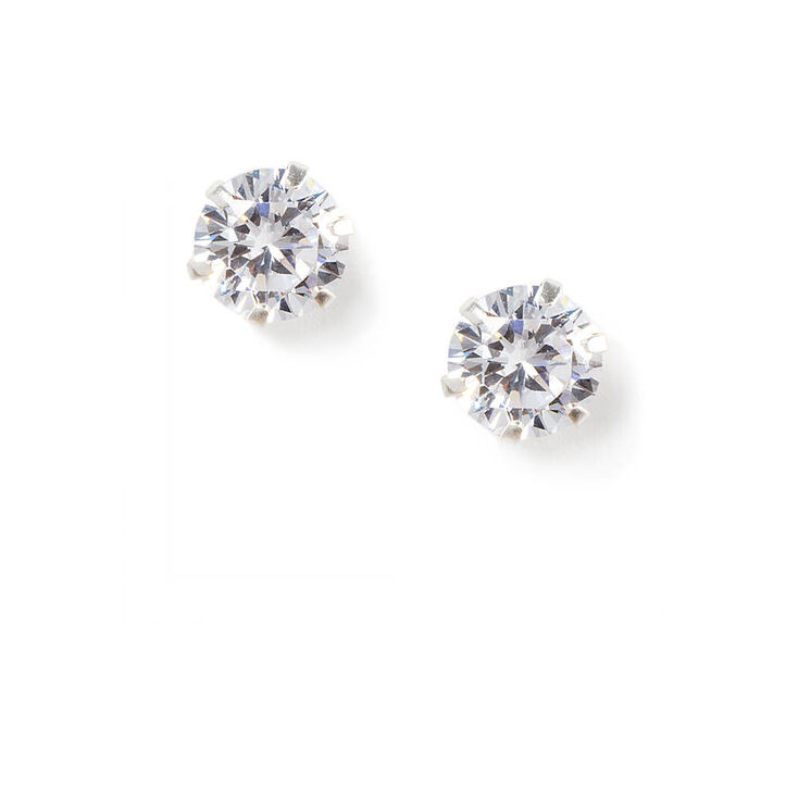 Sterling Silver Cubic Zirconia 6MM Round Stud Earrings,