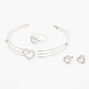Silver Embellished Open Heart Bracelet Jewelry Set - 3 Pack,