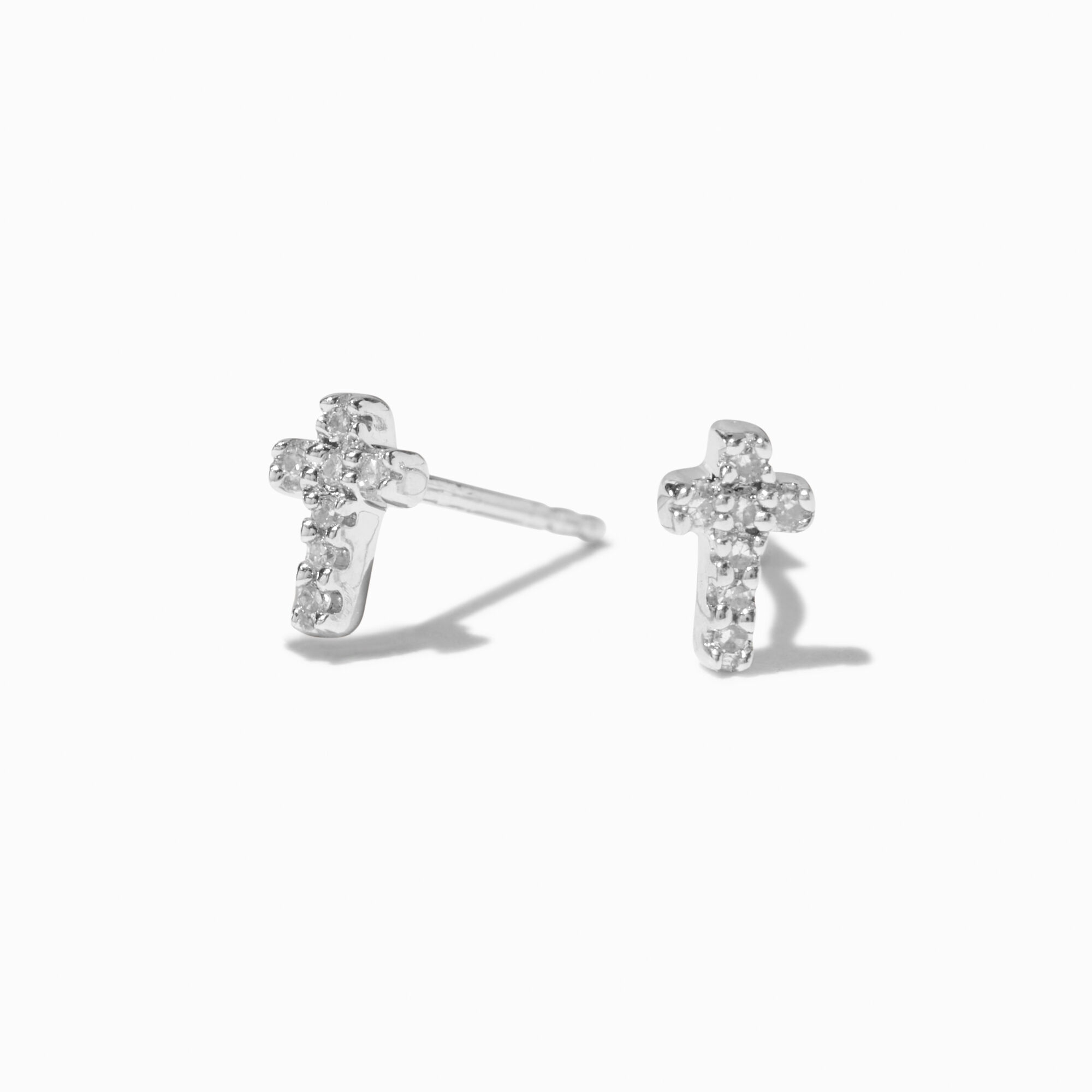 Silver diamond shop cross earrings