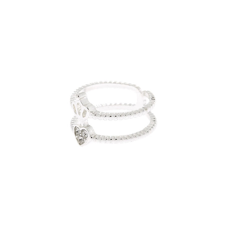 Silver Double Heart Crown Ring,