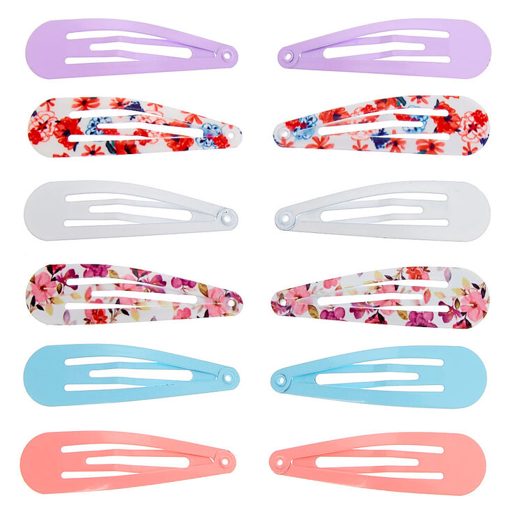 Pastel Floral Snap Hair Clips - 12 Pack,