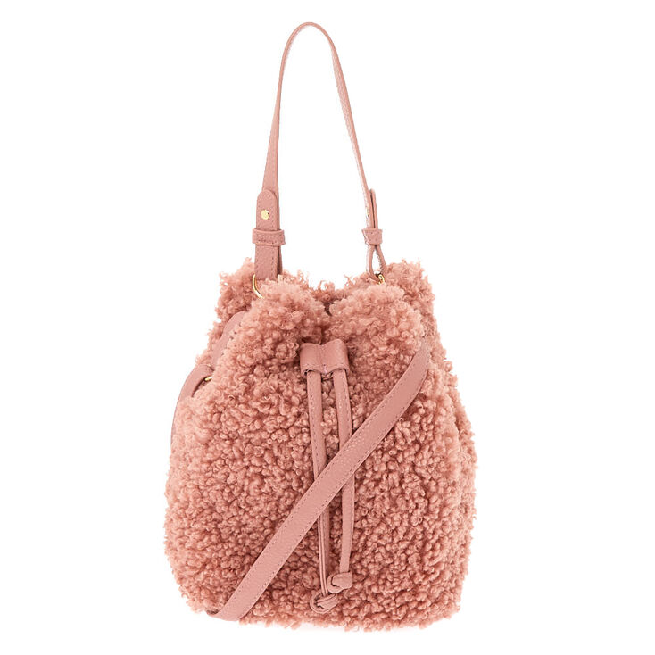 Sherpa Bucket Crossbody Bag - Pink,