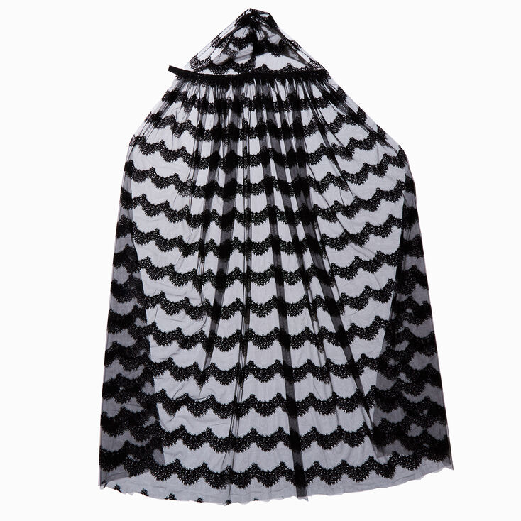 Black Lace &amp; Sheer Hooded Cape,