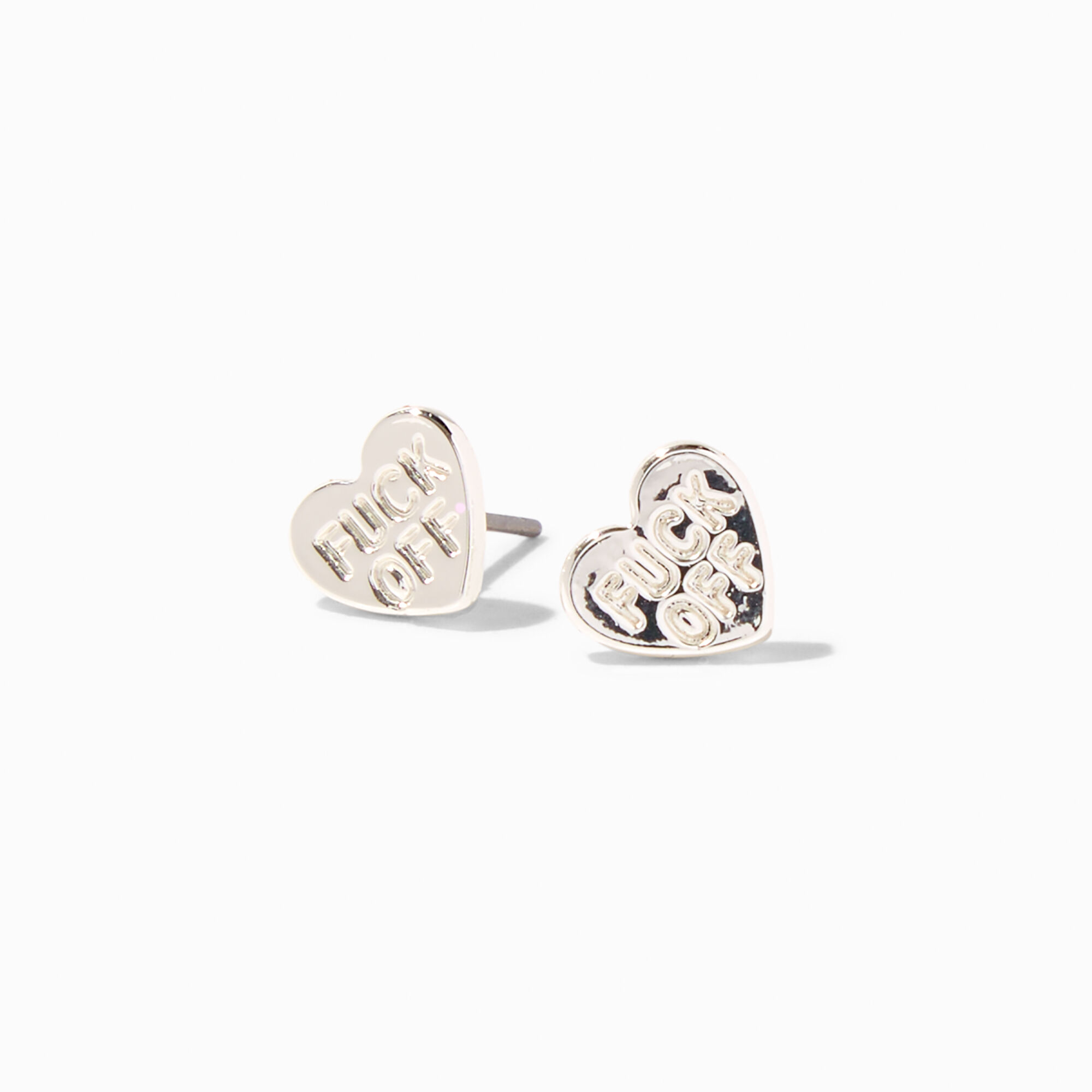 Silver F ck Off Heart Stud Earrings