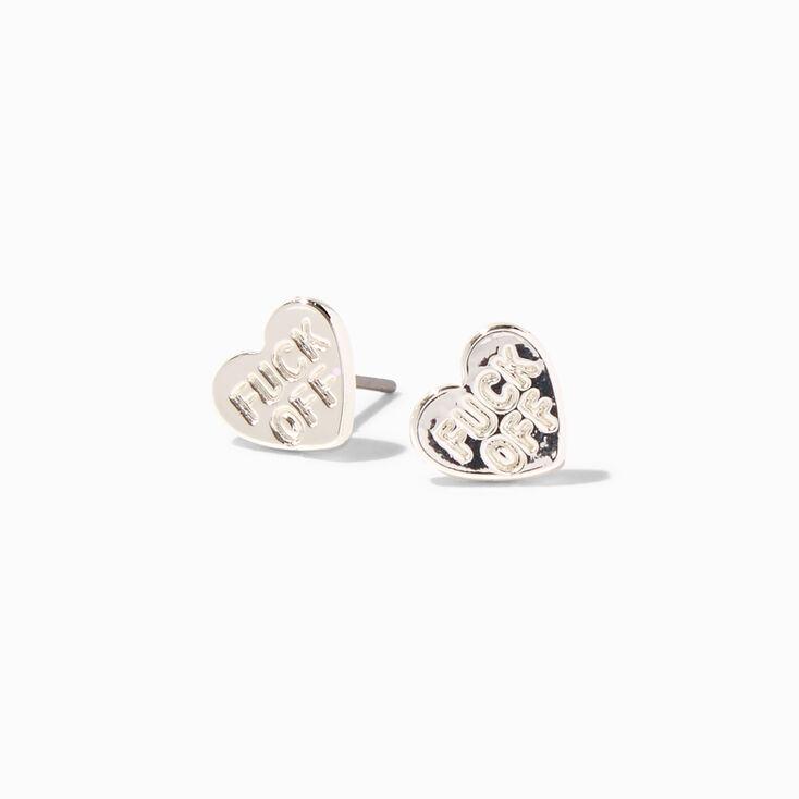 Silver-tone F*ck Off Heart Stud Earrings,