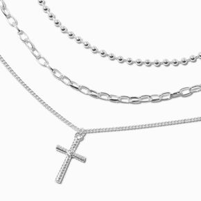 Silver-tone Paperclip &amp; Ball Chain Cross Necklaces - 3 Pack ,