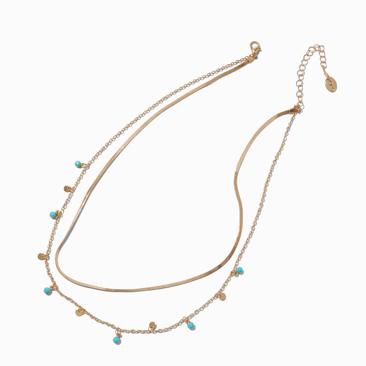 Long Gold-tone Coin &amp; Turquoise Confetti Multi-Strand Necklace,