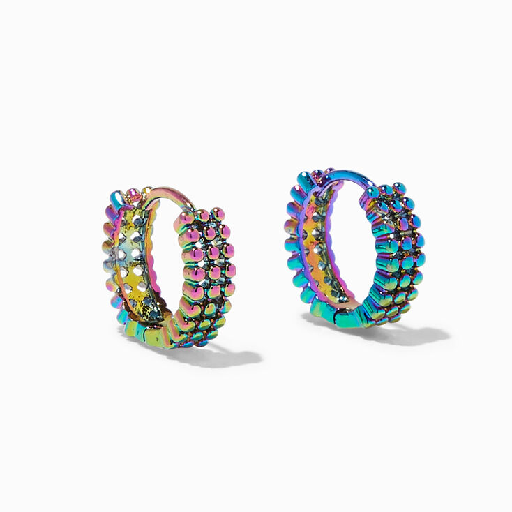 Rainbow Anodized Bumpy 15MM Huggie Hoop Earrings,