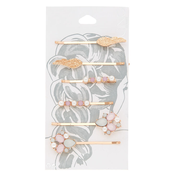 Rose Gold Pearl Wings Hair Pins - 6 Pack,