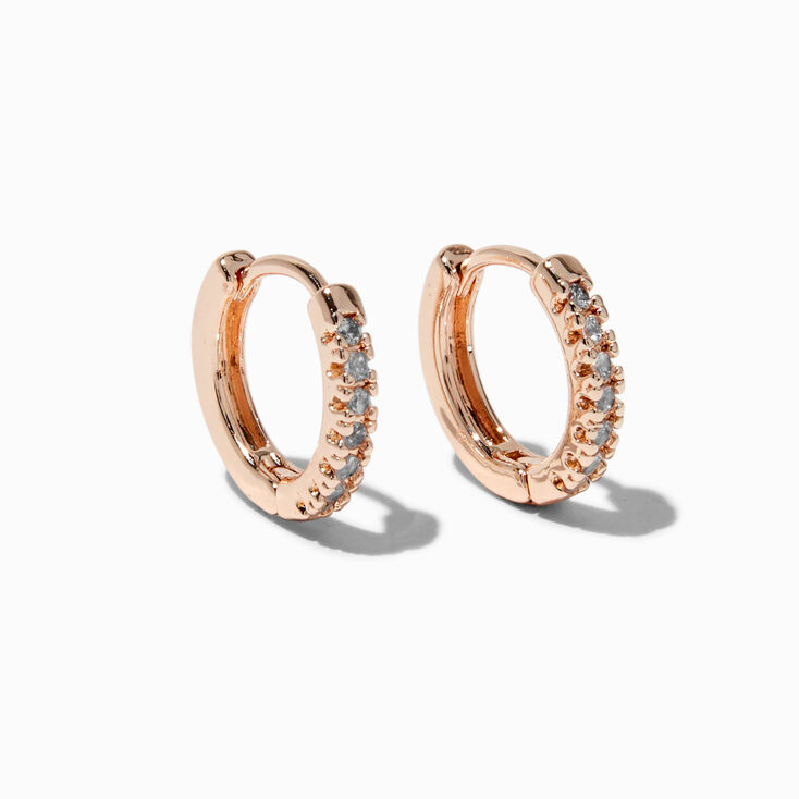 Rose Gold-tone 10MM Cubic Zirconia Hoop Earrings,