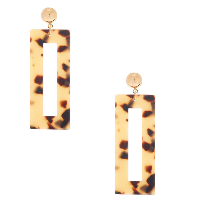Gold 2.5" Rectangle Tortoiseshell Drop Earrings - Brown,