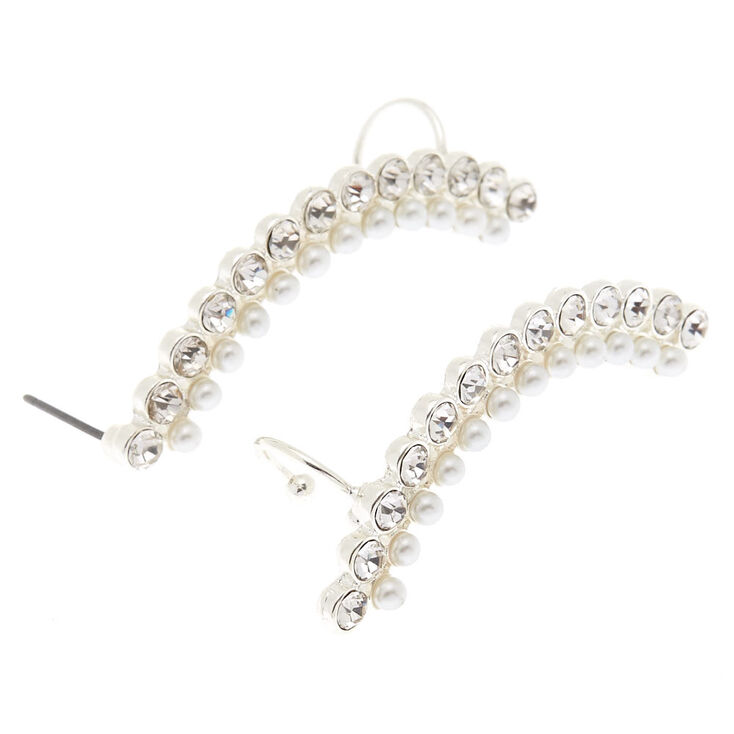 Pearl and Crystal 2" Ear Crawler Earrings,