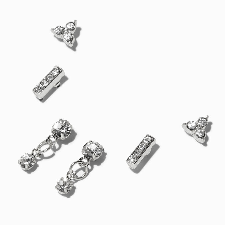 Silver Embellished Line Stud Earring Stackables Set - 3 Pack,