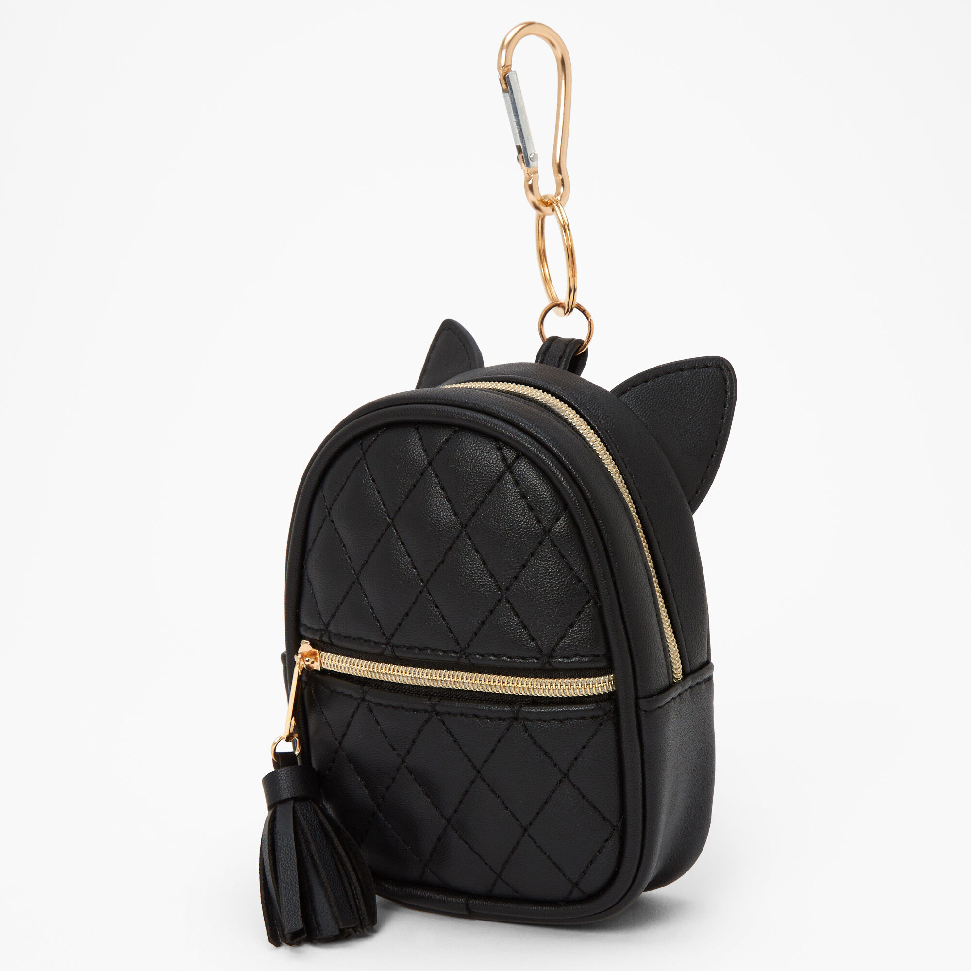 Black Cat Quilted Mini Backpack Keychain