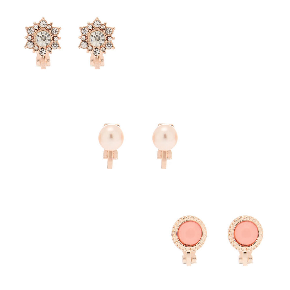 Rose Gold Clip On Stud Earrings 3 Pack Icing US