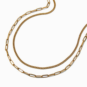 Gold-tone Stainless Steel Curb &amp; Paperclip Chain Necklaces - 2 Pack,