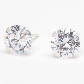Sterling Silver Cubic Zirconia Round Martini Stud Earrings - 8MM,