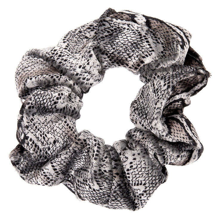 Medium Velvet Snakeskin Hair Scrunchie - Gray,