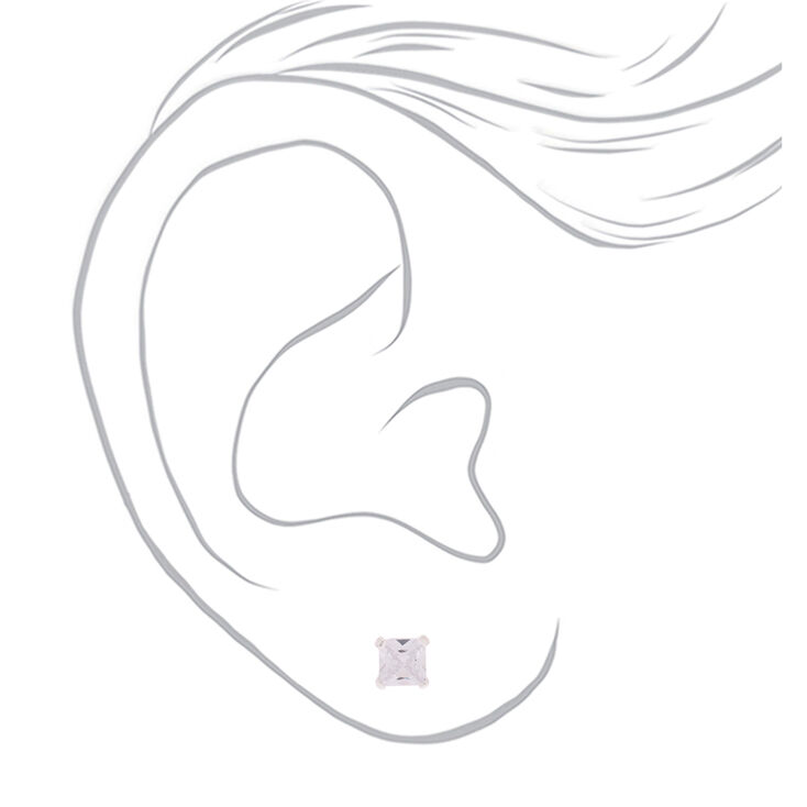 Sterling Silver Cubic Zirconia Square Stud Earrings - 5MM,
