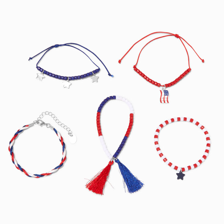 Patriotic Red, White, &amp; Blue Mixed Bracelet Set - 5 Pack,
