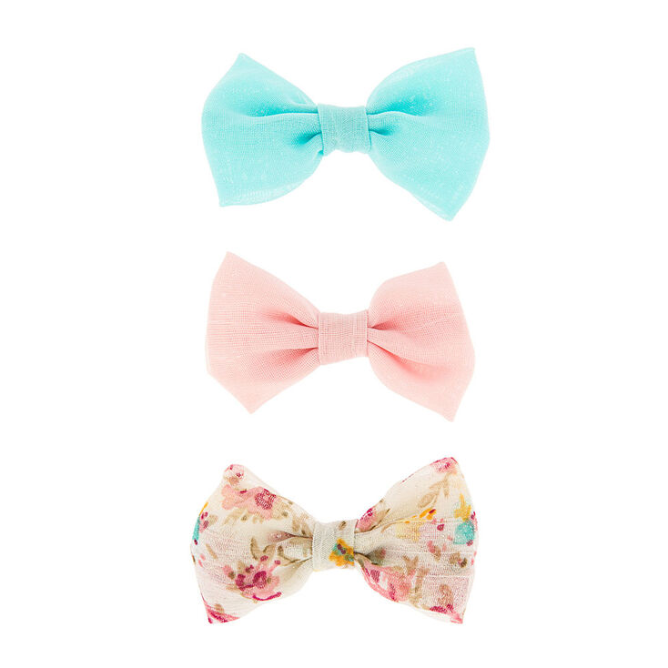 Mini Pastel & Floral Print Bow Hair Clips,