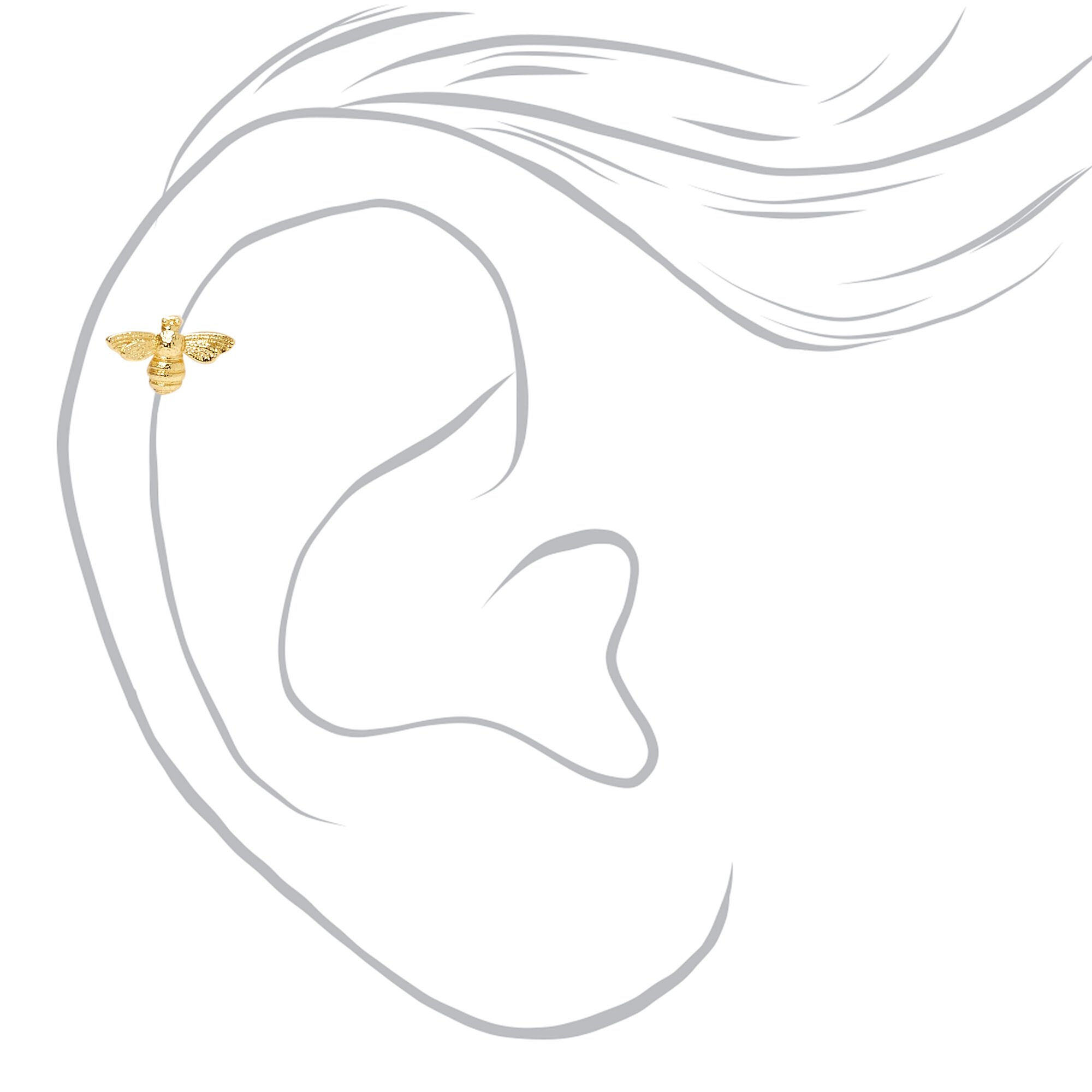 Gold 16G Bee Crystal Ball Cartilage Stud Earrings 3 Pack