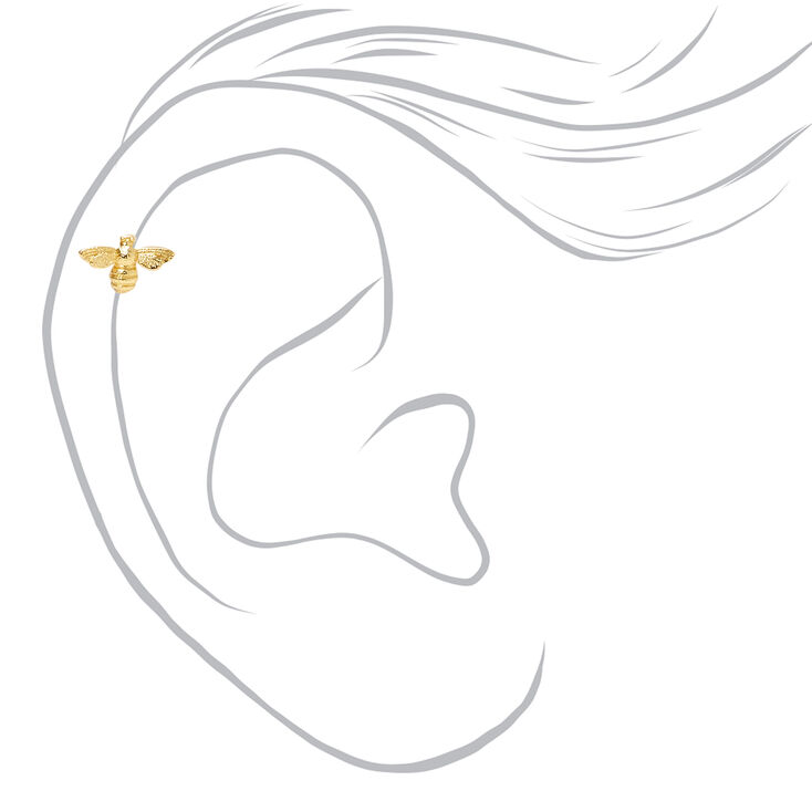 Gold 16G Bee, Crystal &amp; Ball Cartilage Stud Earrings - 3 Pack,