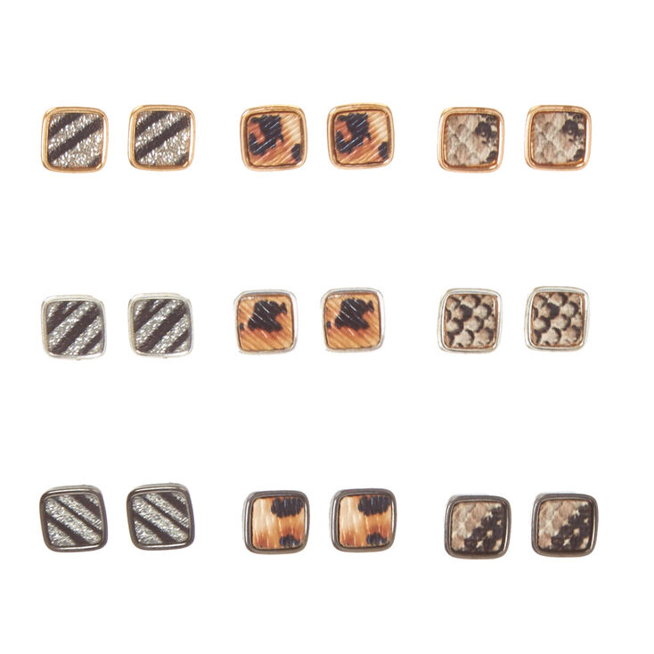 Mixed Metal Animal Print Square Stud Earrings,