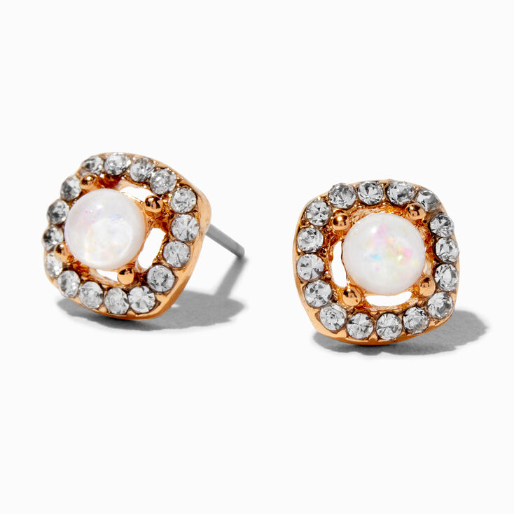 Gold Opal Stacked Halo Stud Earrings,