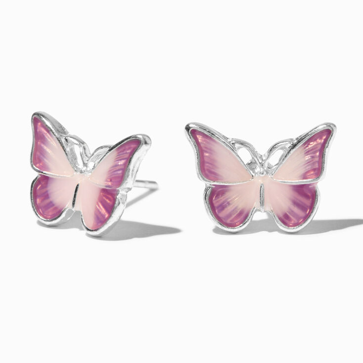 Pink &amp; Purple Ombr&eacute; Butterfly Stud Earrings,