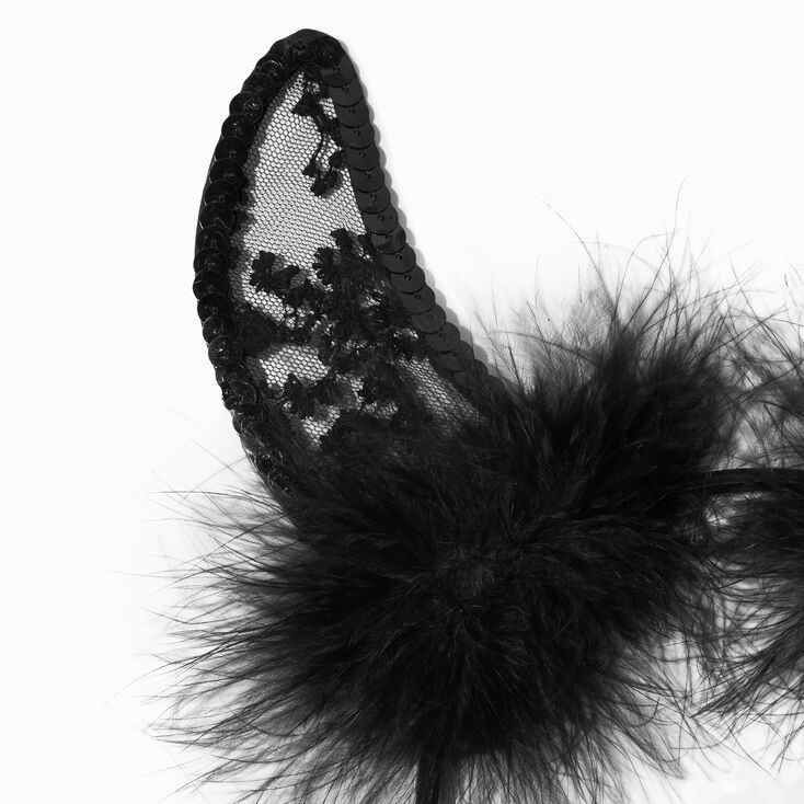 Black Devil Horns Feather &amp; Lace Headband,
