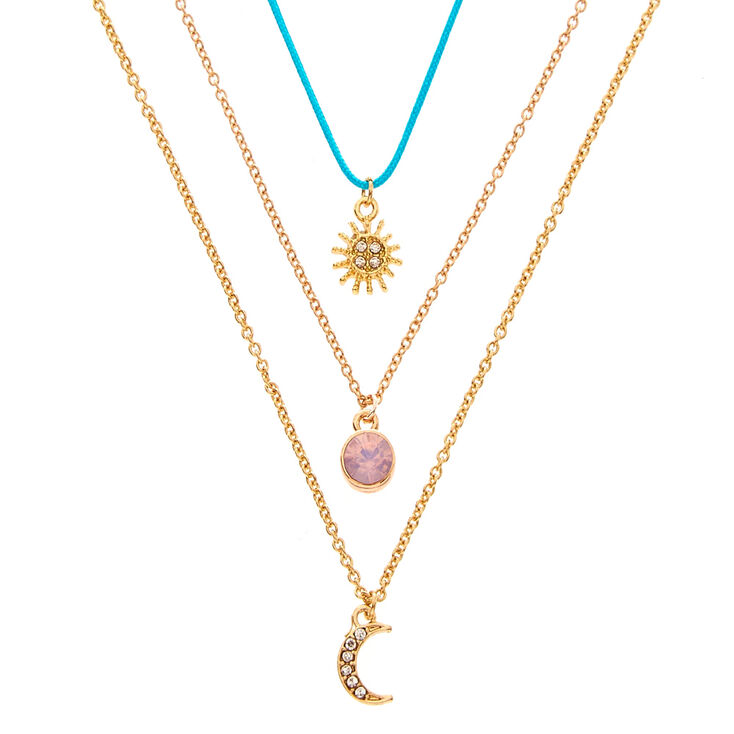 3 Pack Sun, Moon, & Opal Pendant Necklaces,